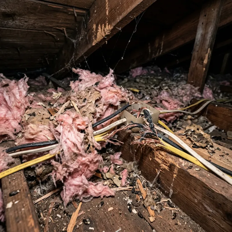 Contaminated ceiling insulation being assessed in a Yarra Glen roof space