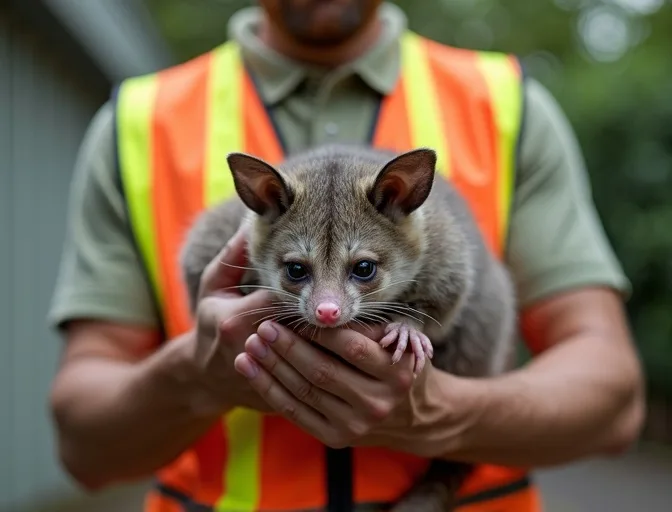 Animal handler safely recovering a deceased possum in Yarra Glen